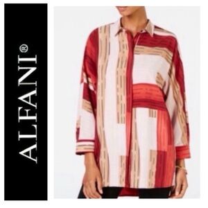 💛 ALFANI Stripe Colorblock Geo Blouse Burgundy Rust Color Block NWT $80 XXL